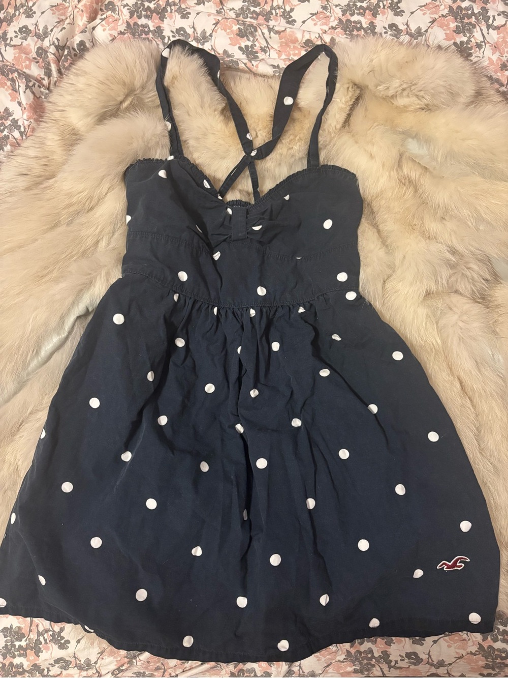 Hollister Cotton Navy and White Polka Dot Mini Dress or Tank top